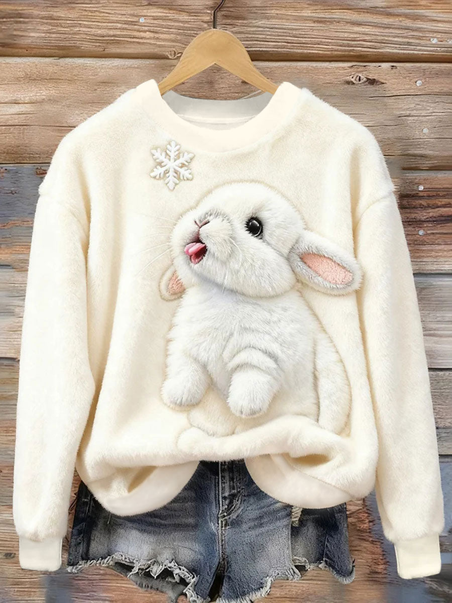 Sweat à capuche en flanelle de lapin de neige pour femmes