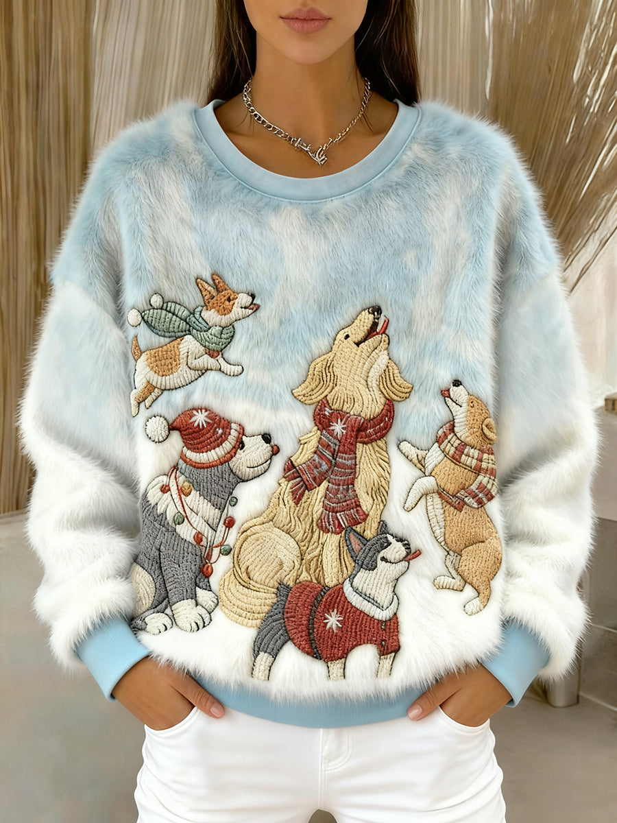 Chiens de Noël Art Flannel Hoodie Femme