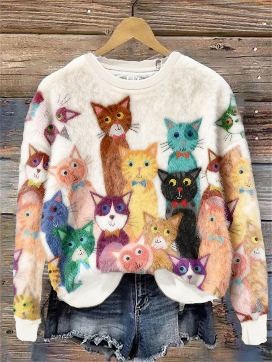 Sweat à capuche en flanelle pour femmes Chats colorés