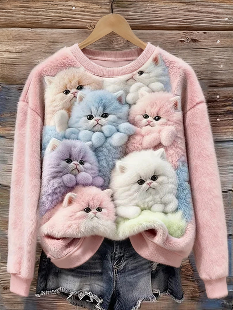 Femmes Flanelle Belle Coloré Fluffy Fuzzy Chats Cozy en peluche Sweat à capuche