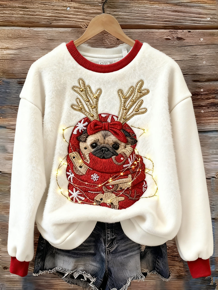 Mignon chien de Noël Art Print Flanelle Casual Sweatshirt