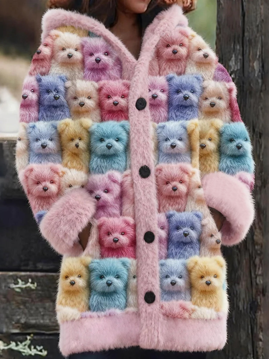 Manteau à capuche en peluche mi-long décontracté pour femmes