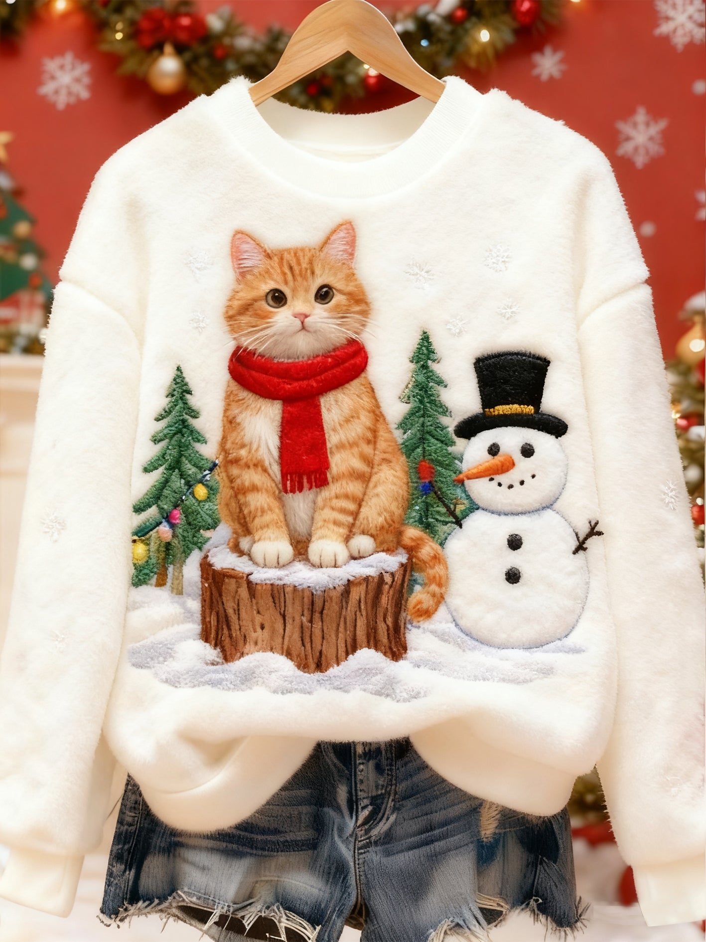 Pull décontracté en flanelle imprimé Art animal mignon de Noël pour femmes