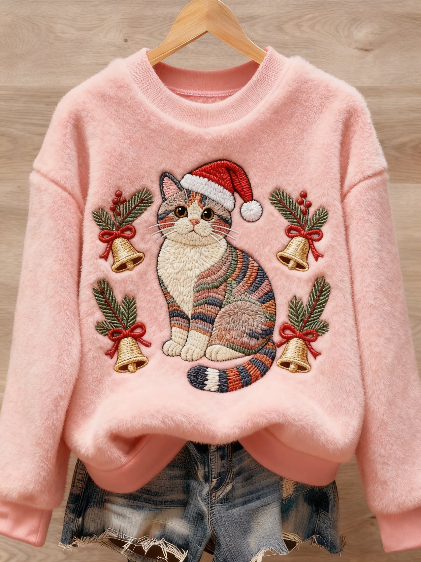 Pull décontracté en flanelle imprimé Art animal mignon de Noël pour femmes