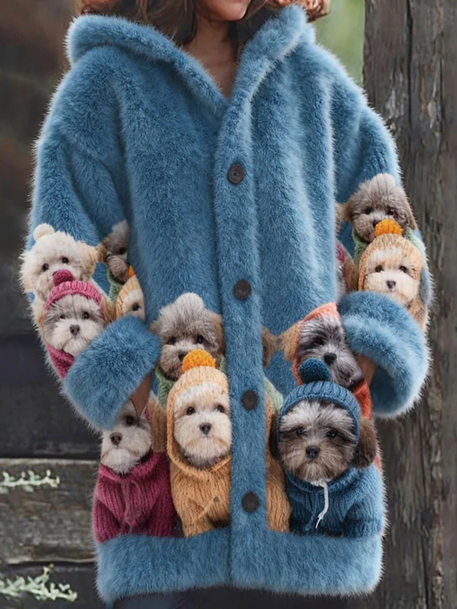 Manteau à capuche en peluche mi-long décontracté pour femmes