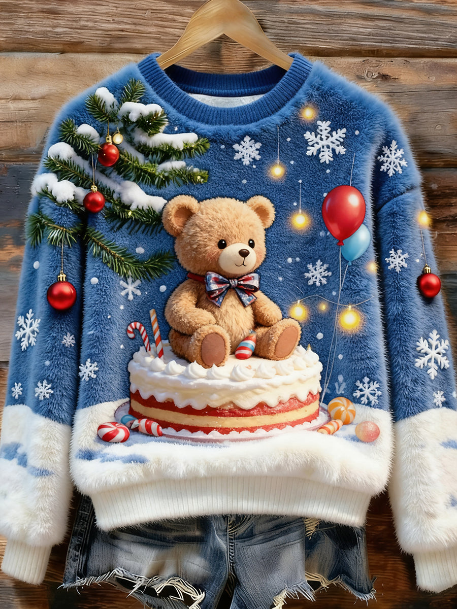 Top Décontracté en Flanelle Imprimé Art de Noël Animal Rétro Femme