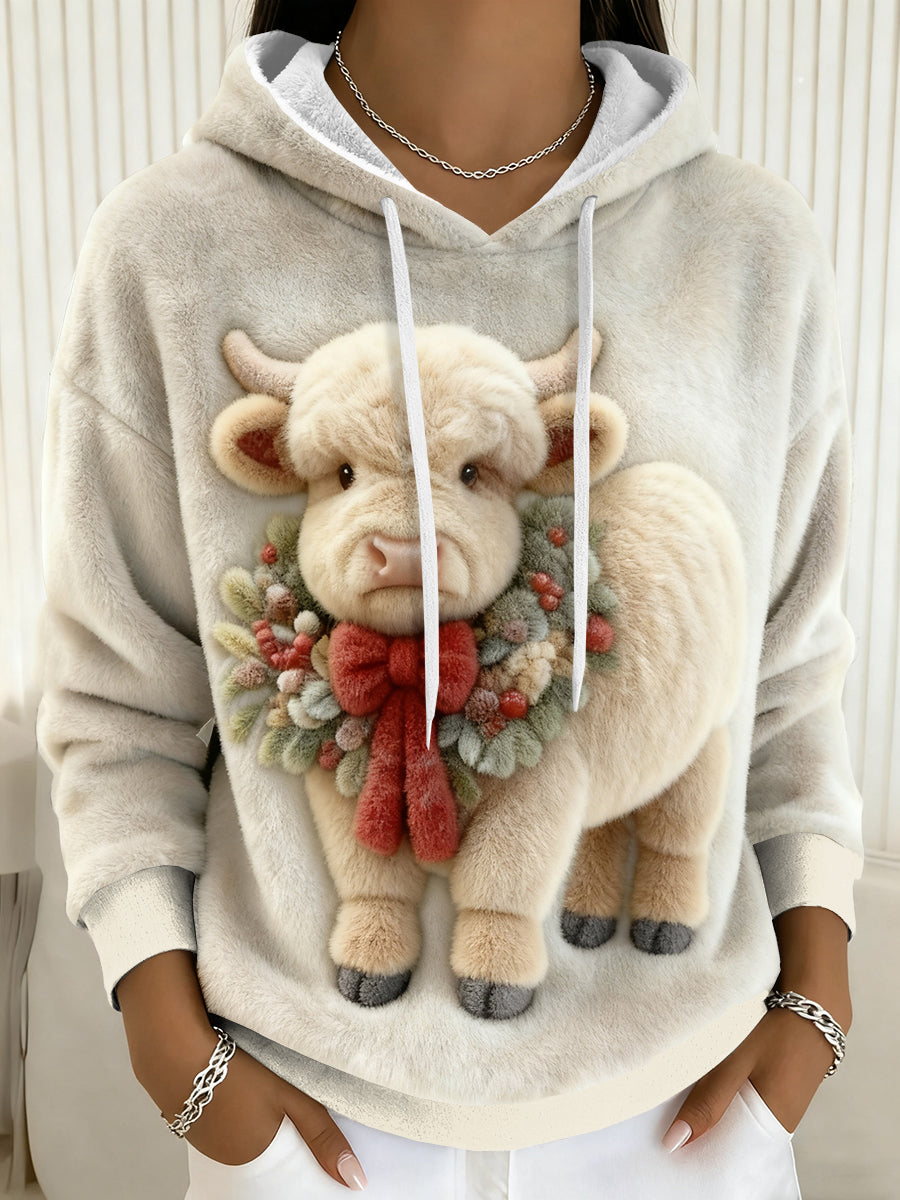 Sweat à capuche en flanelle de Noël Highland Cow Femme