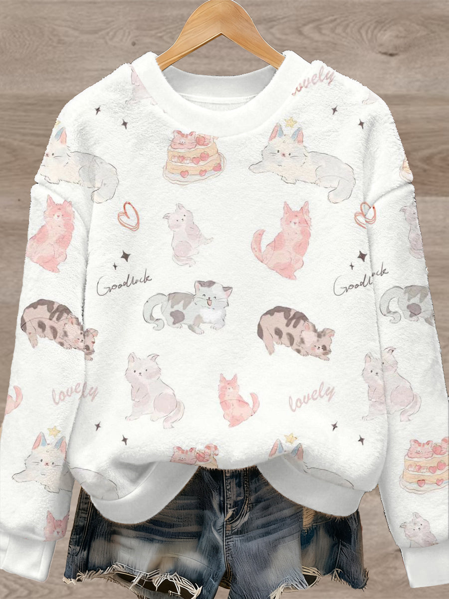 Pull en flanelle à imprimé animal mignon pour femmes