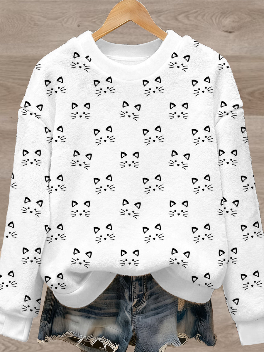 Pull en flanelle à imprimé animal mignon pour femmes