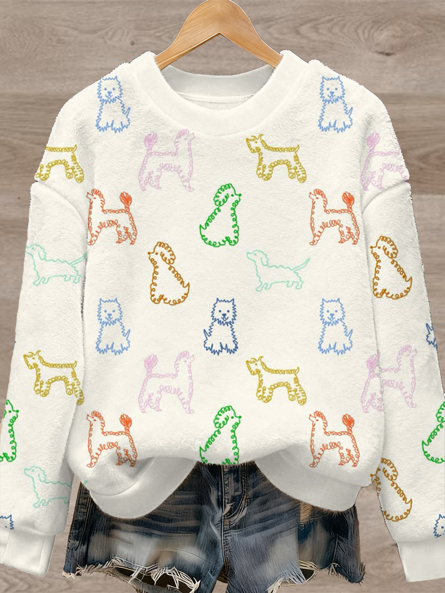 Pull en flanelle à imprimé animal mignon pour femmes