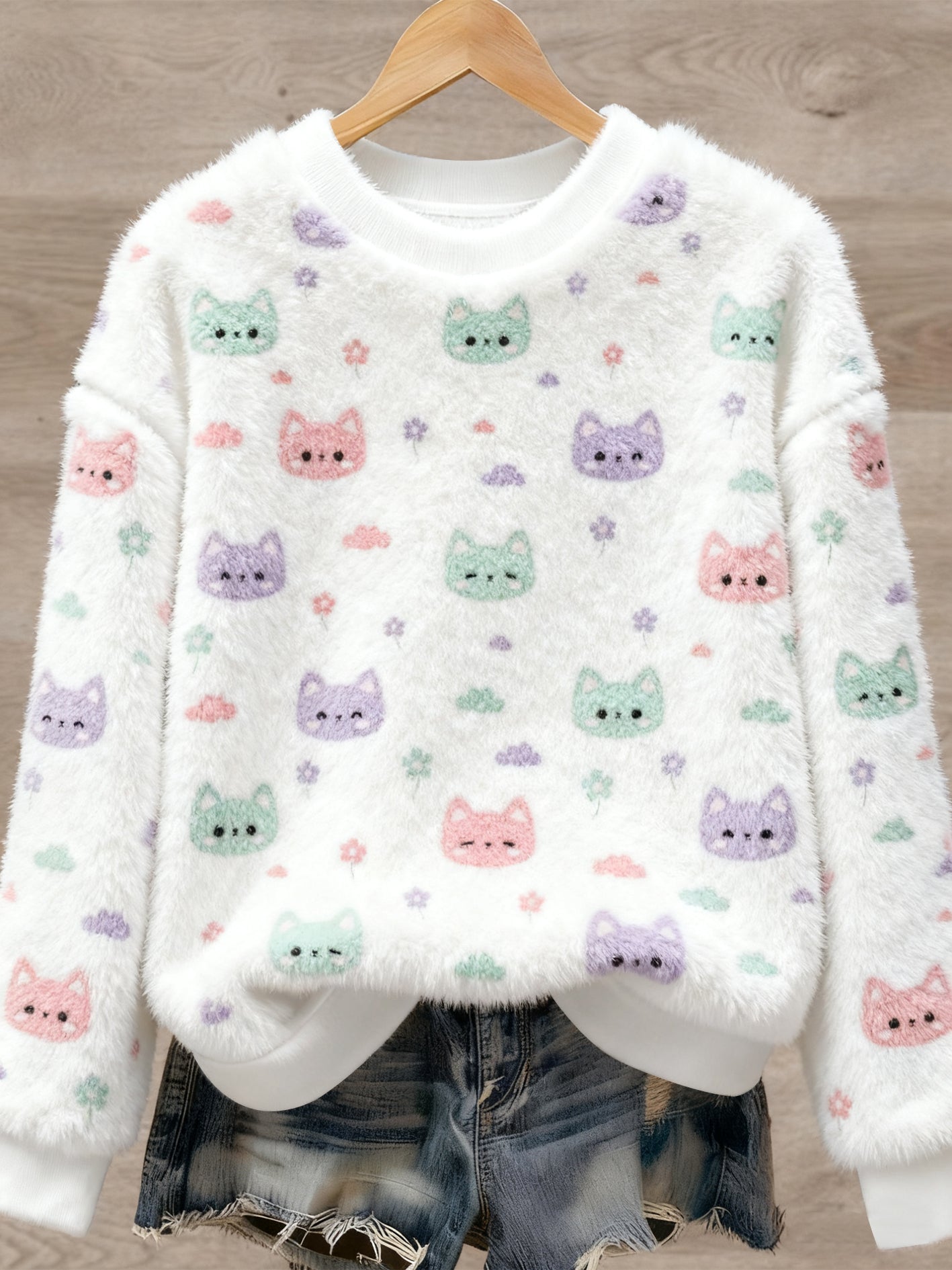 Pull en flanelle à imprimé animal mignon pour femmes