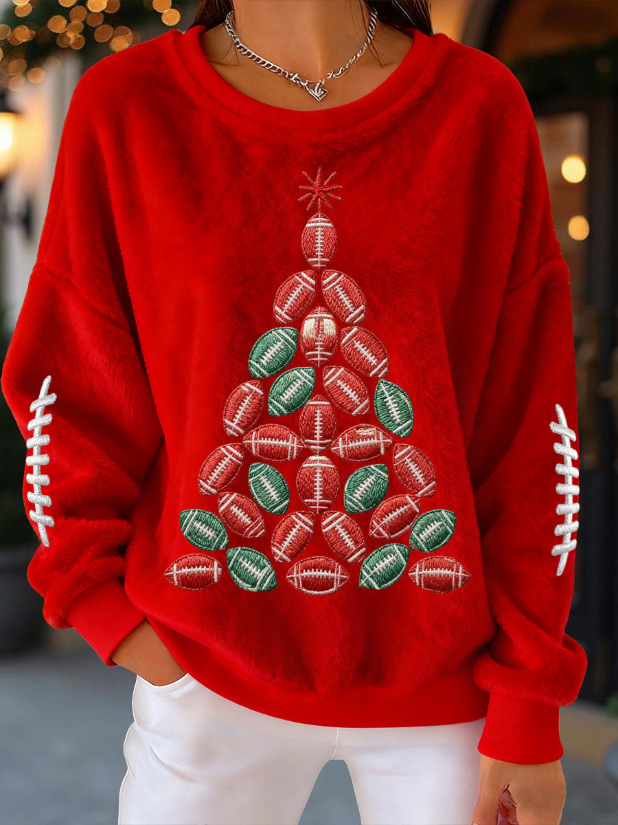 Sweatshirts de rugby en flanelle Sapin de Noël Femme