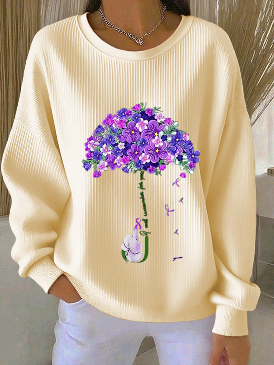 Sweat femme violet floral décontracté