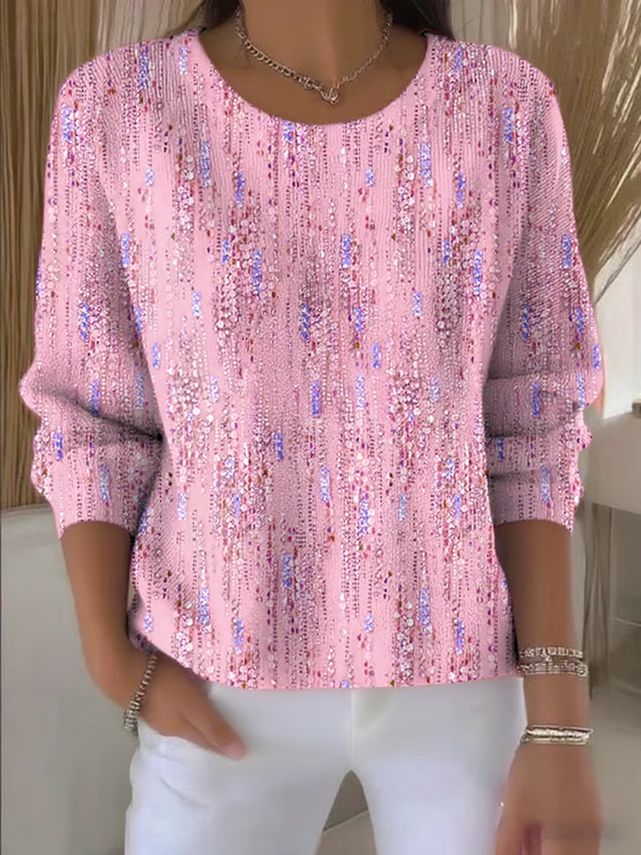 Top à manches longues en tricot imprimé Art Design pour femmes