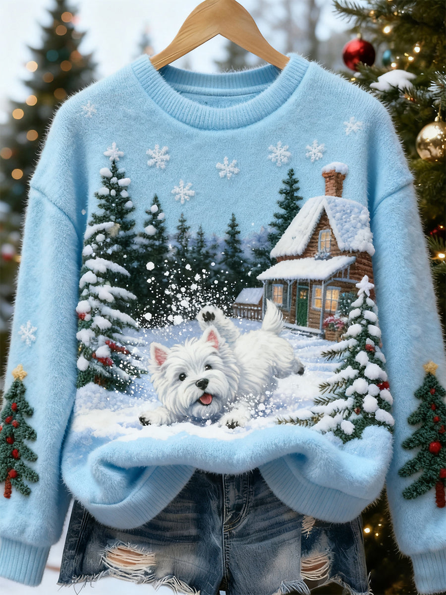 Top Décontracté en Flanelle Imprimé Art de Noël Animal Rétro Femme