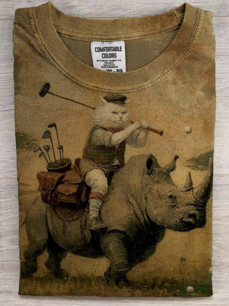 T-shirt décontracté à manches courtes imprimé chat de golf