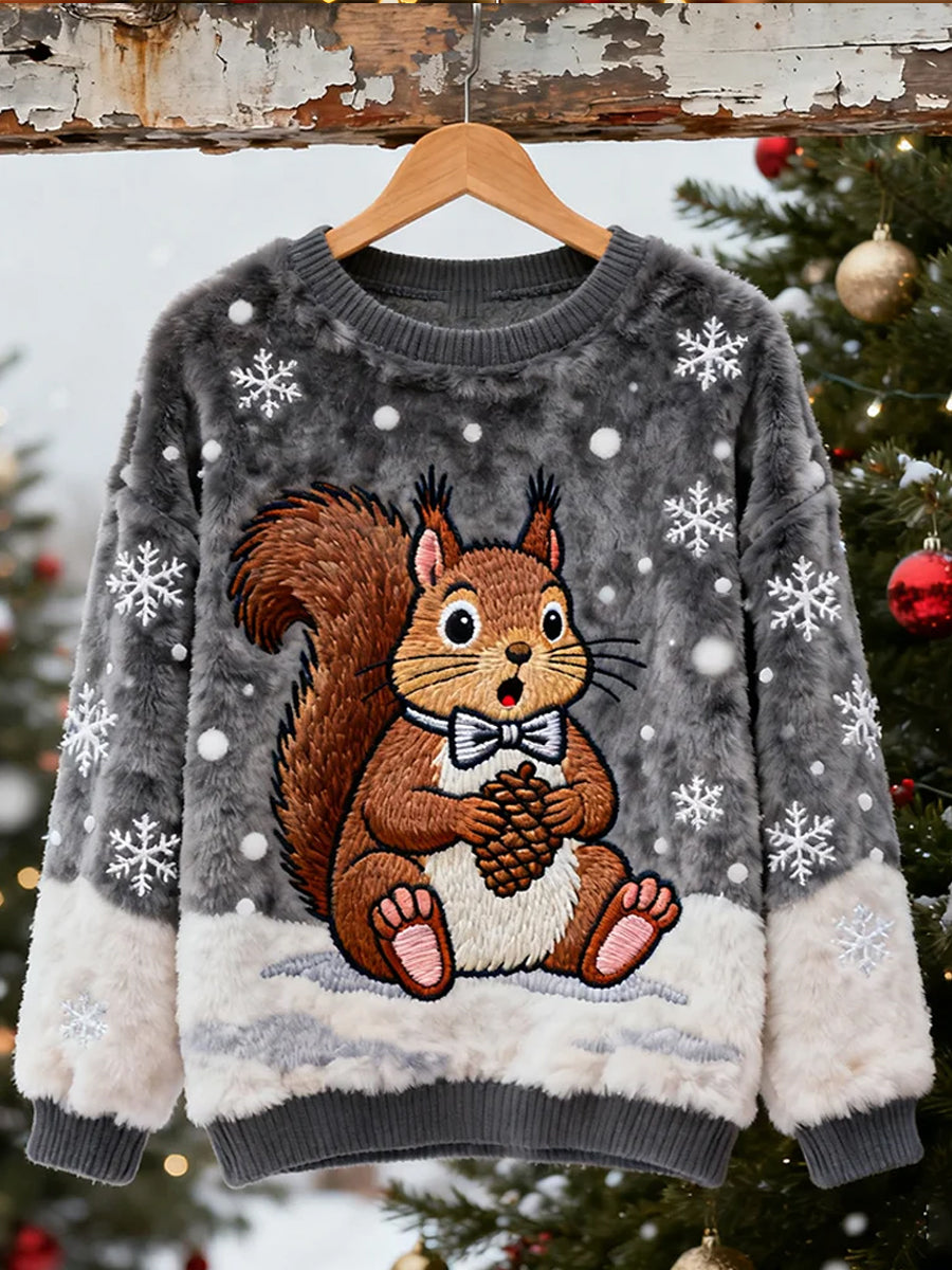 Top Décontracté en Flanelle Imprimé Art de Noël Animal Rétro Femme