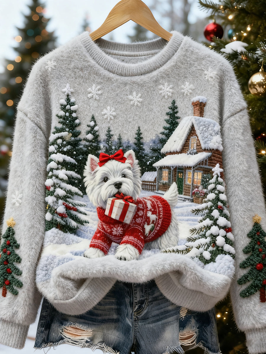 Top Décontracté en Flanelle Imprimé Art de Noël Animal Rétro Femme