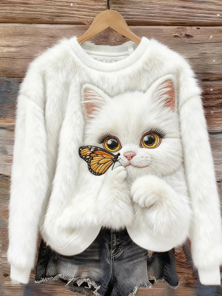 Top Décontracté en Flanelle Imprimé Art de Noël Animal Rétro Femme