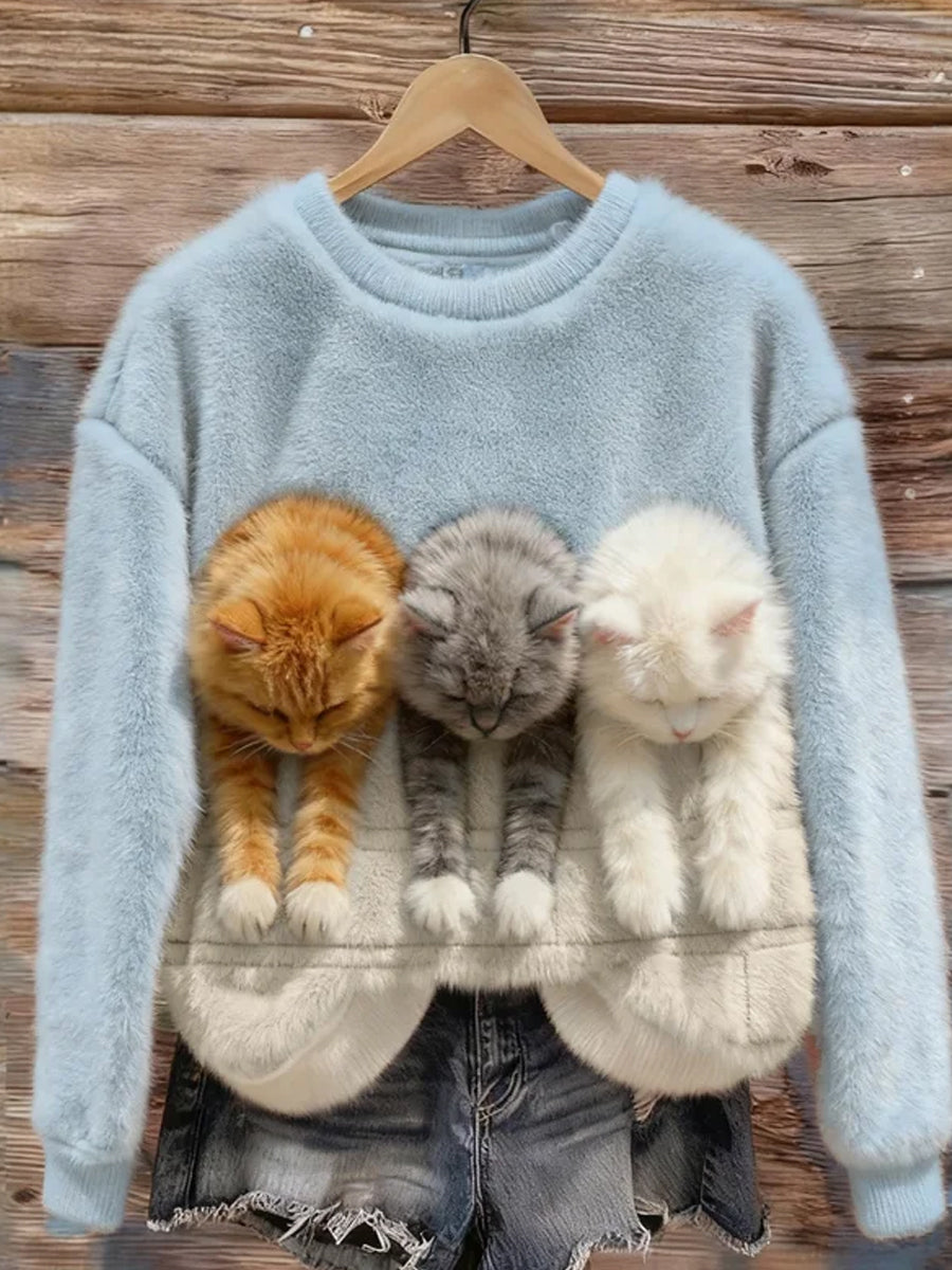 Top Décontracté en Flanelle Imprimé Art de Noël Animal Rétro Femme