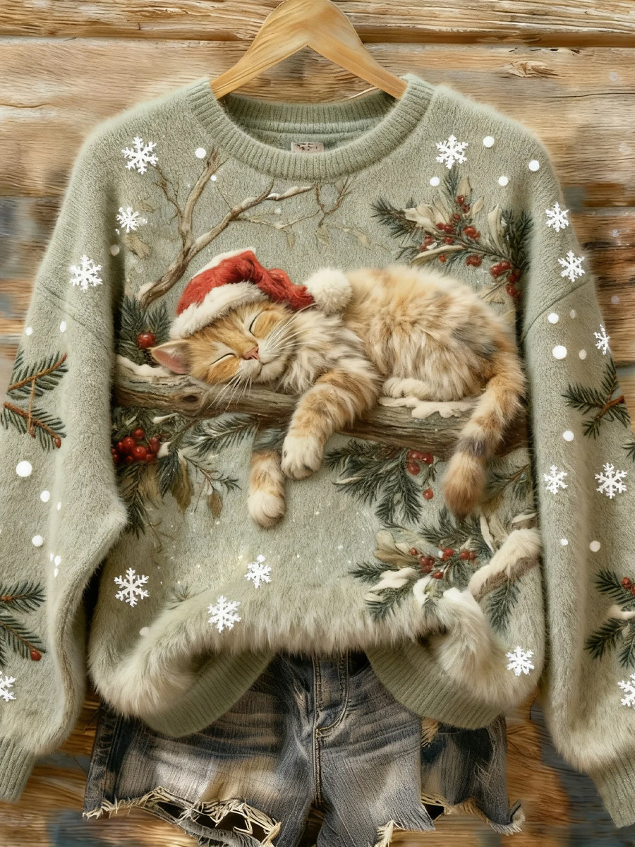 Top Décontracté en Flanelle Imprimé Art de Noël Animal Rétro Femme