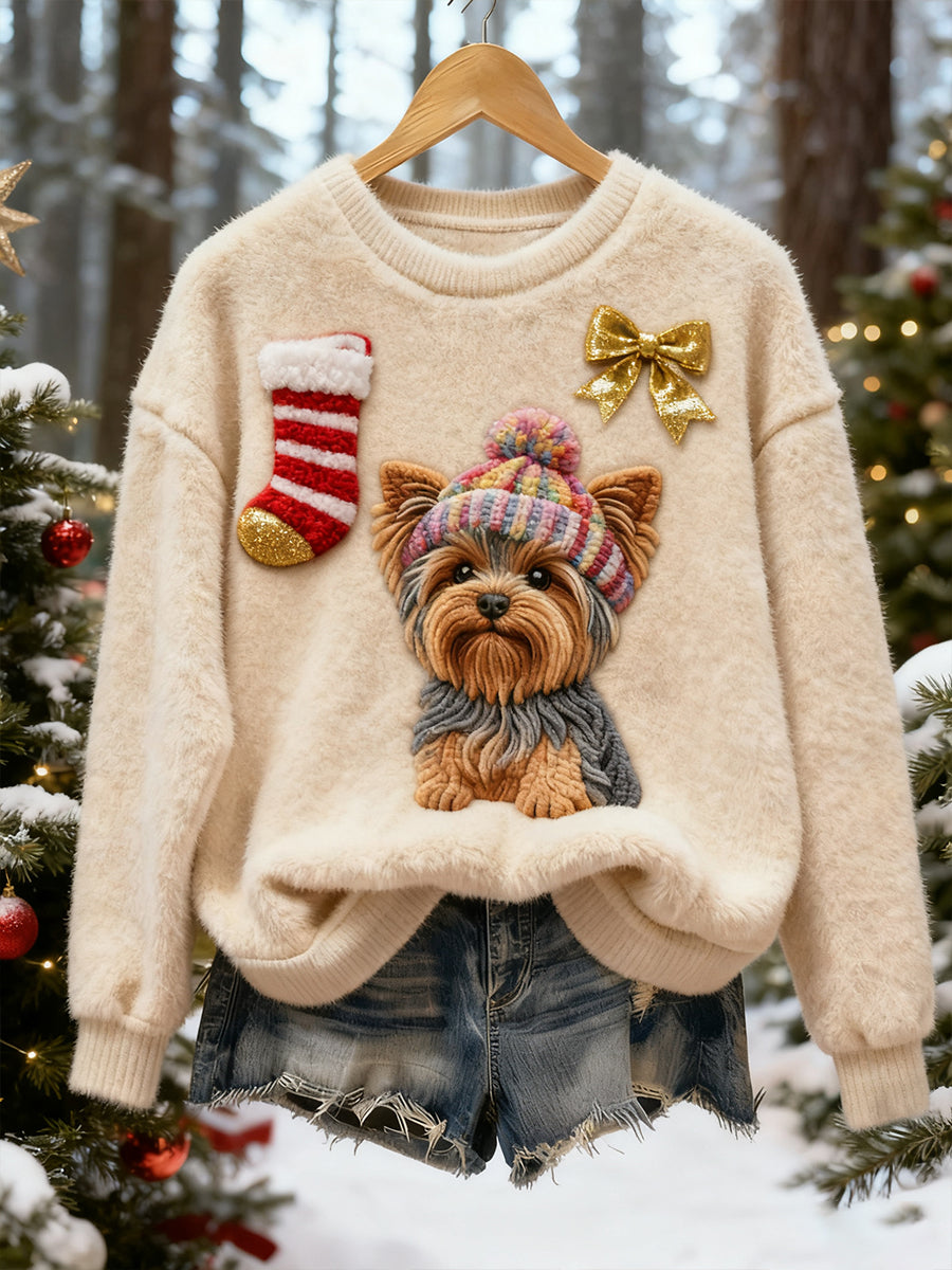 Top Décontracté en Flanelle Imprimé Art de Noël Animal Rétro Femme