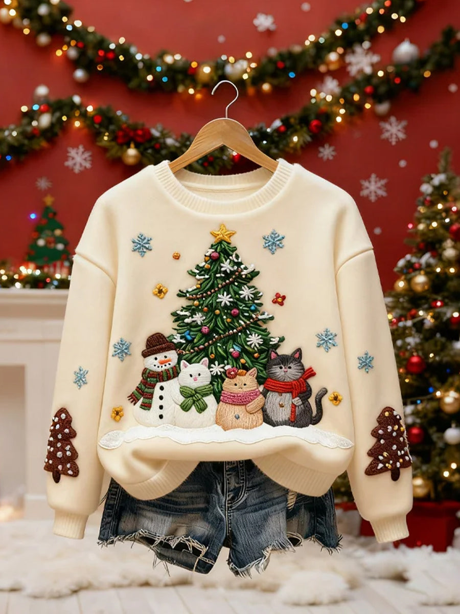 Top Décontracté en Flanelle Imprimé Art de Noël Animal Rétro Femme