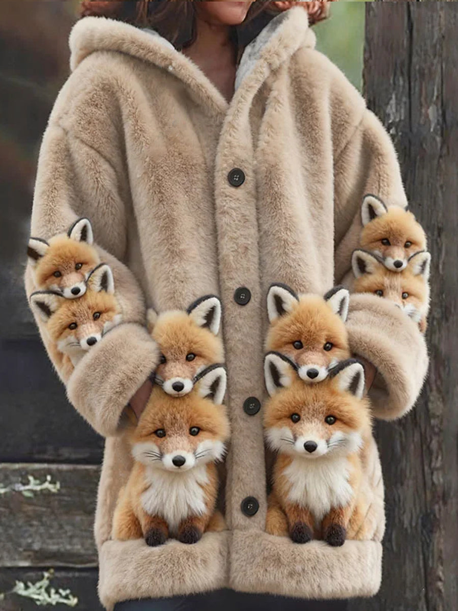 Rétro Animal Art Imprimer confortable Flanelle Cardigan Femme