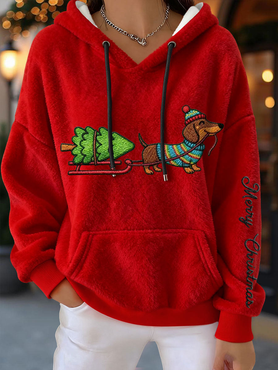 Sweats à capuche en flanelle de teckel de Noël pour femmes