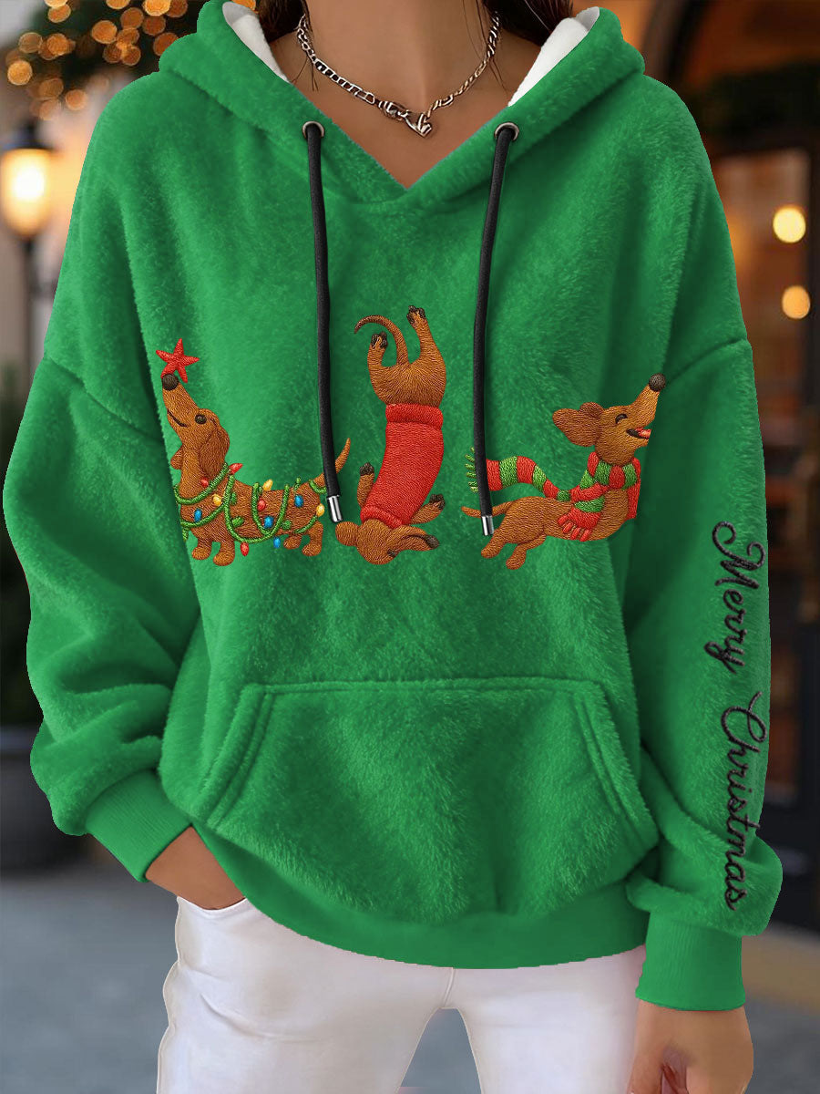 Sweats à capuche en flanelle teckels de Noël pour femmes