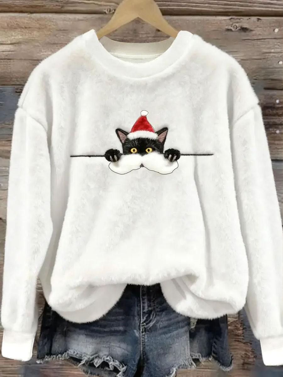 Top Décontracté en Flanelle Imprimé Art de Noël Animal Rétro Femme