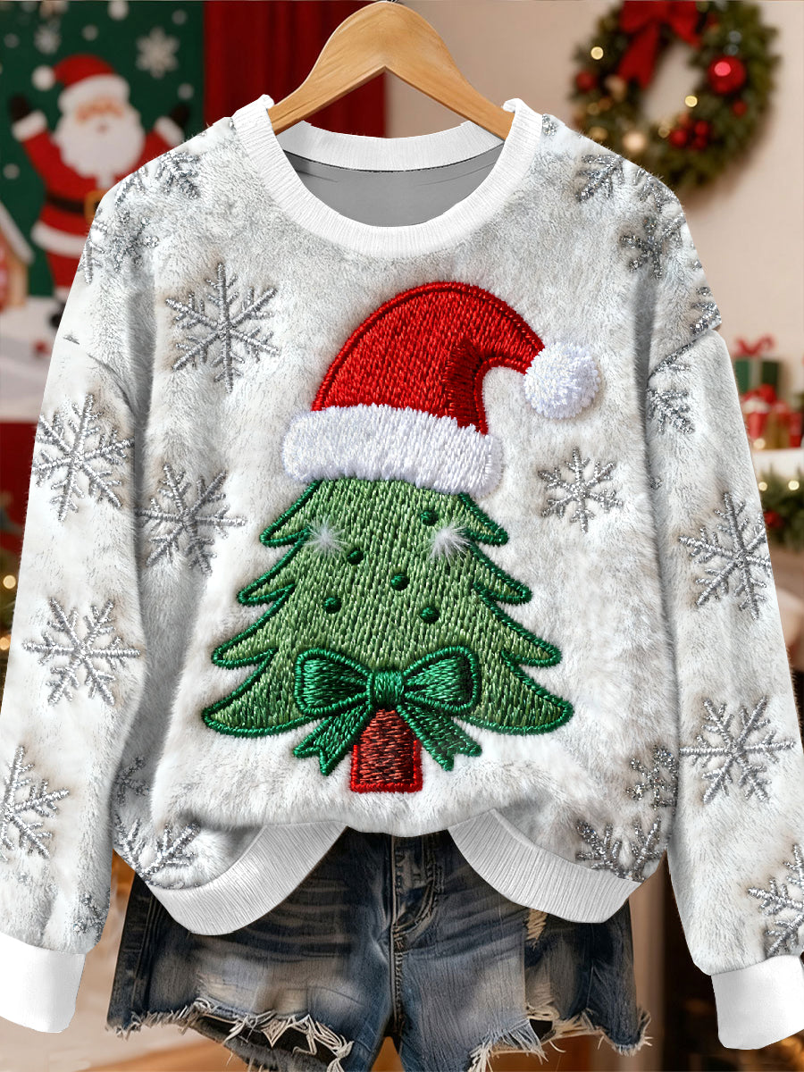 Sweat-shirt à manches longues décontracté imprimé magnifique arbre de Noël