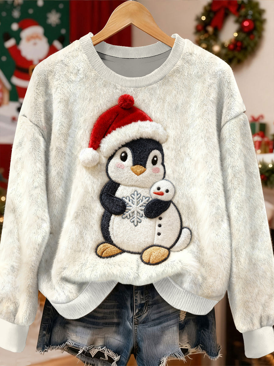 Sweat-shirt à manches longues décontracté magnifique motif de pingouin de Noël