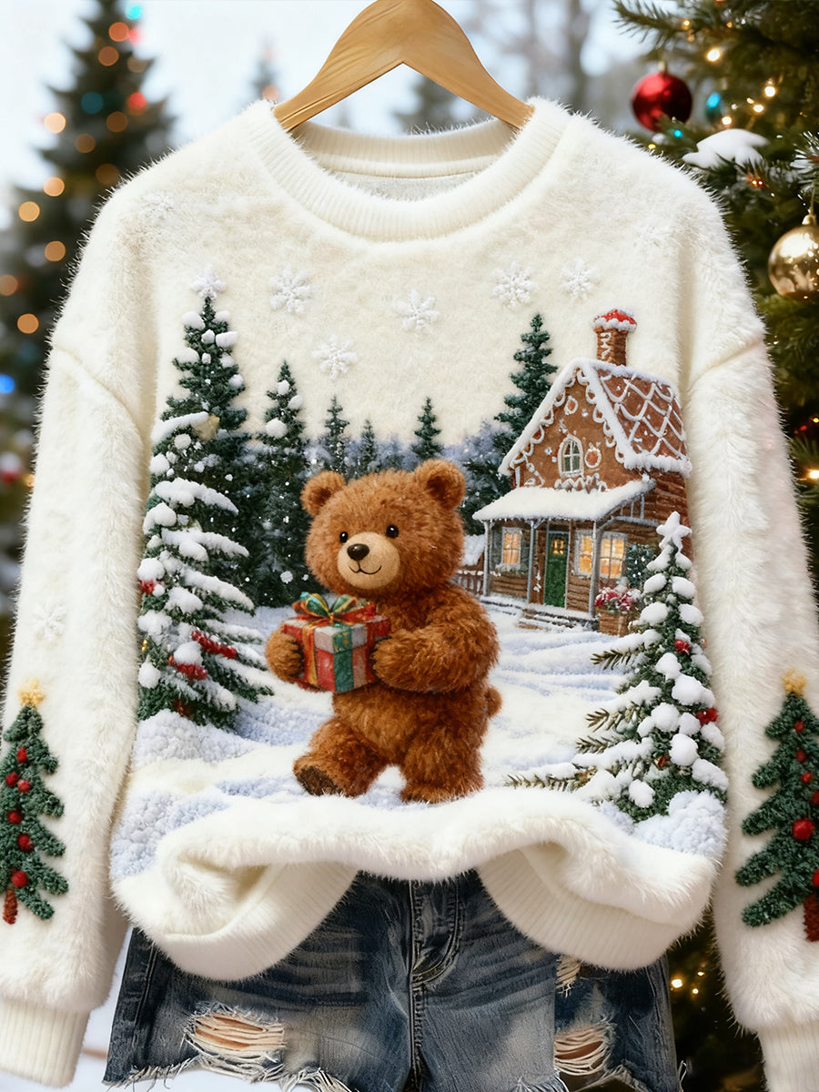 Top Décontracté en Flanelle Imprimé Art de Noël Animal Rétro Femme