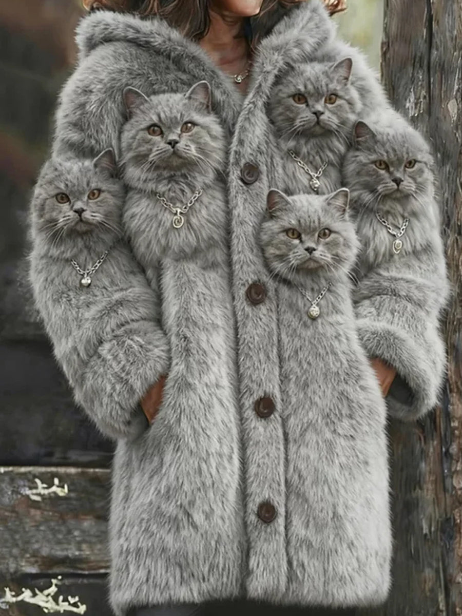 Rétro Animal Art Imprimer confortable Flanelle Cardigan Femme