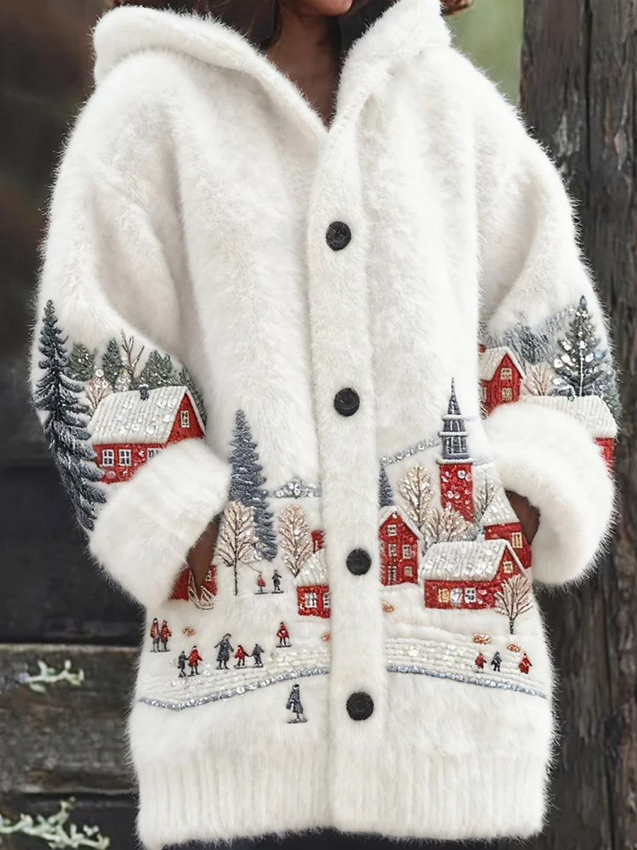 Rétro Animal Art Imprimer confortable Flanelle Cardigan Femme