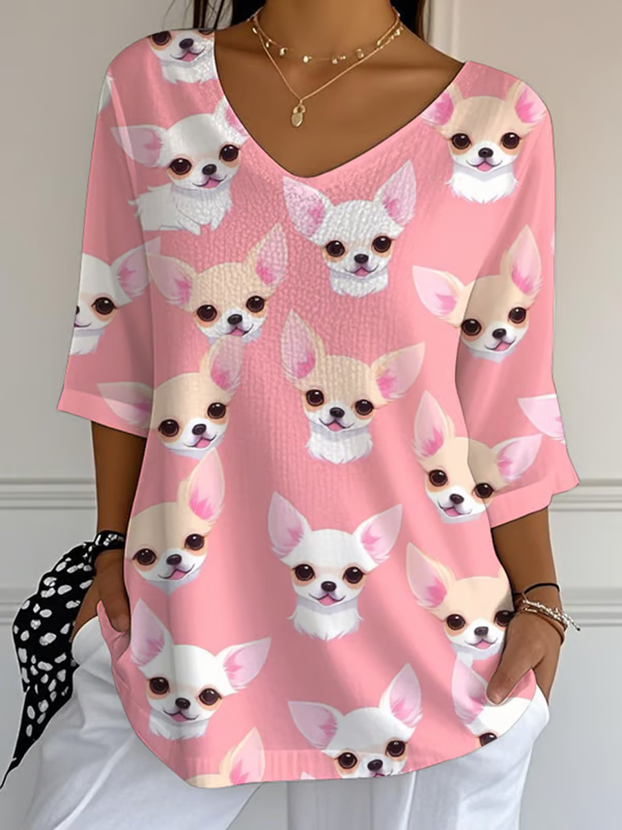 T-shirt décontracté imprimé Chihuahuas Femme