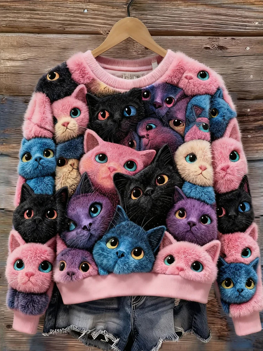 Rétro Animal Art Print confortable Flanelle Sweatshirt des femmes