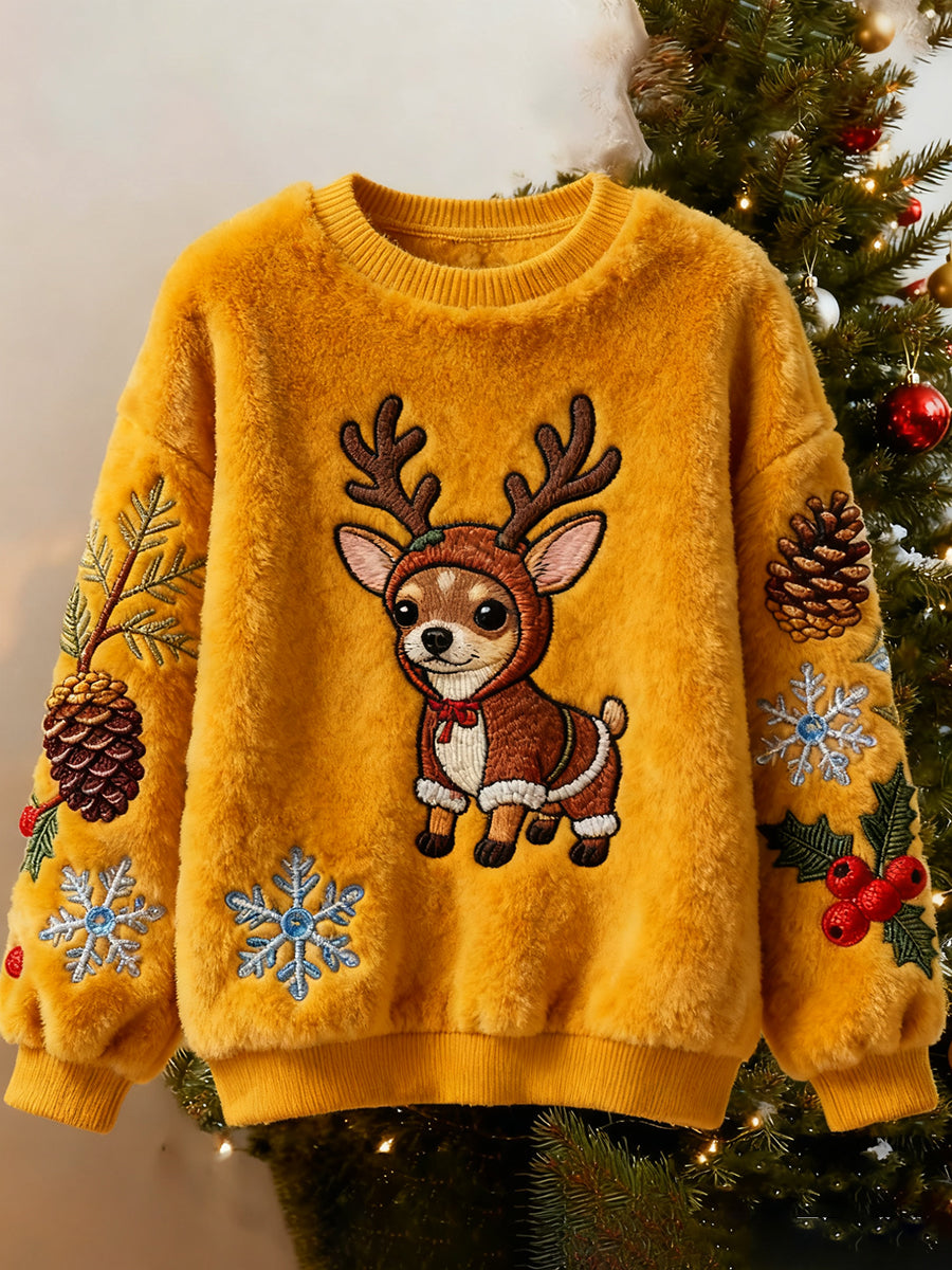 Top Décontracté en Flanelle Imprimé Art de Noël Animal Rétro Femme