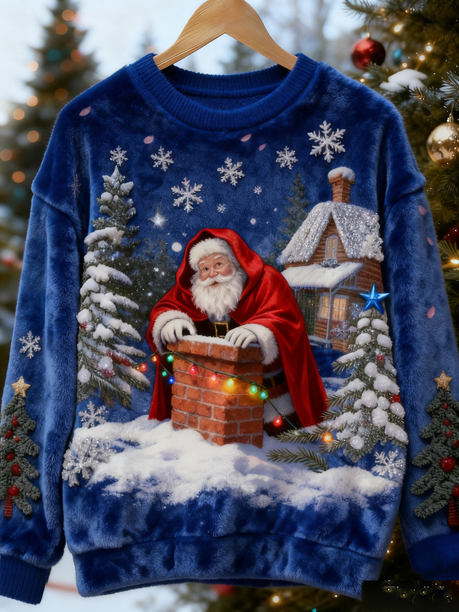 Top Décontracté en Flanelle Imprimé Art de Noël Animal Rétro Femme