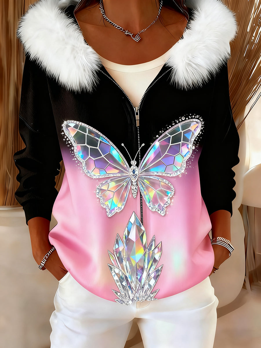 Rétro Animal Art confortable en peluche Cardigan à capuche pour femmes