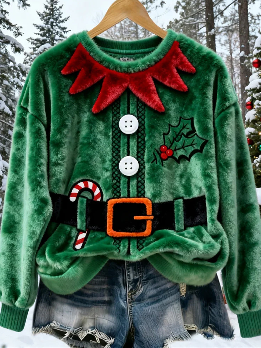 Top Décontracté en Flanelle Imprimé Art de Noël Animal Rétro Femme