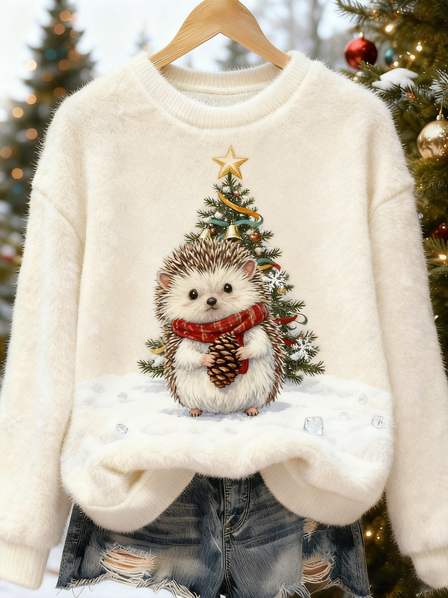 Top Décontracté en Flanelle Imprimé Art de Noël Animal Rétro Femme