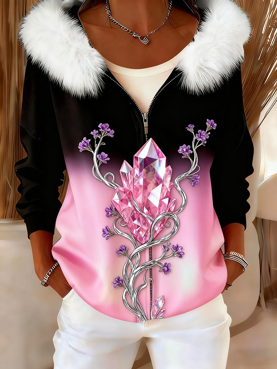 Rétro Animal Art confortable en peluche Cardigan à capuche pour femmes