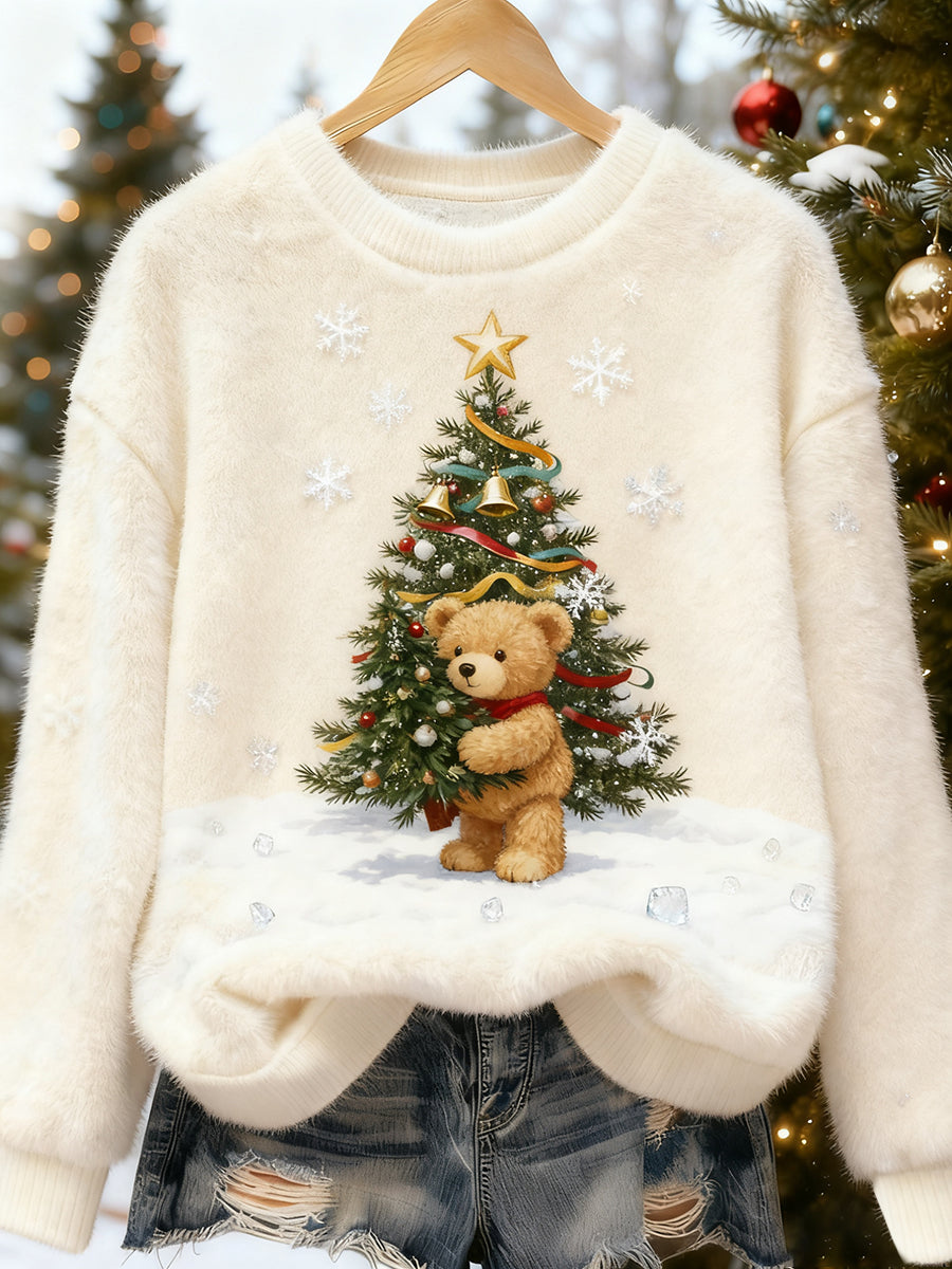 Top Décontracté en Flanelle Imprimé Art de Noël Animal Rétro Femme