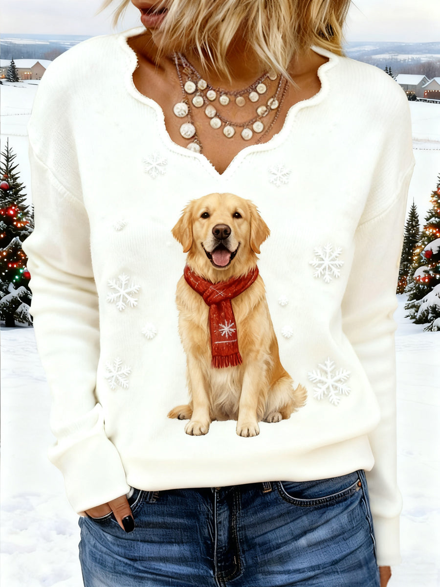 Femmes de Noël mignon Golden Retriever impression chien maman cadeau décontracté col en V Top