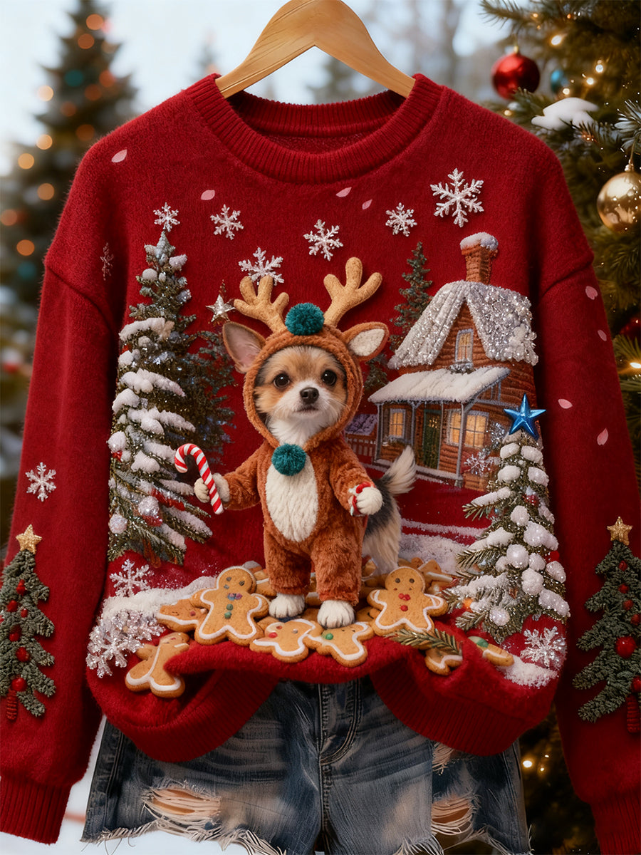 Top Décontracté en Flanelle Imprimé Art de Noël Animal Rétro Femme