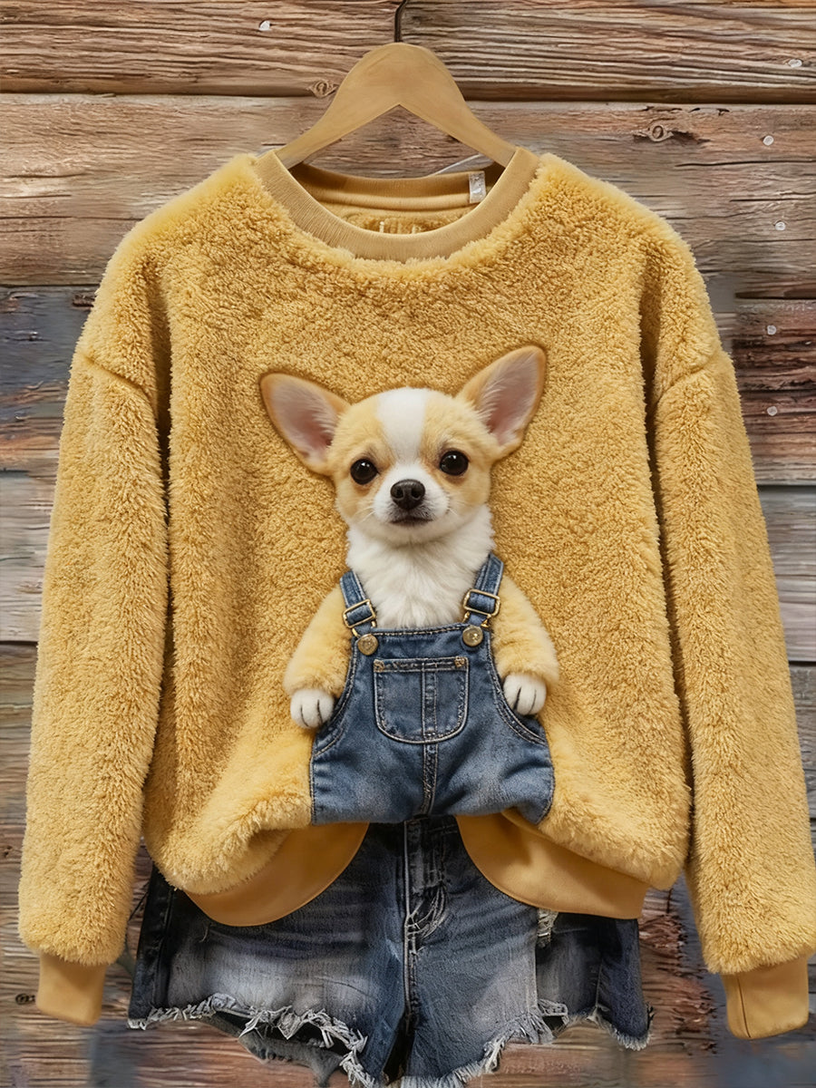 Top Décontracté en Flanelle Imprimé Art de Noël Animal Rétro Femme