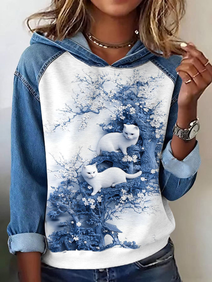 Les beaux chats Imprimer Patchwork Hoodie des femmes