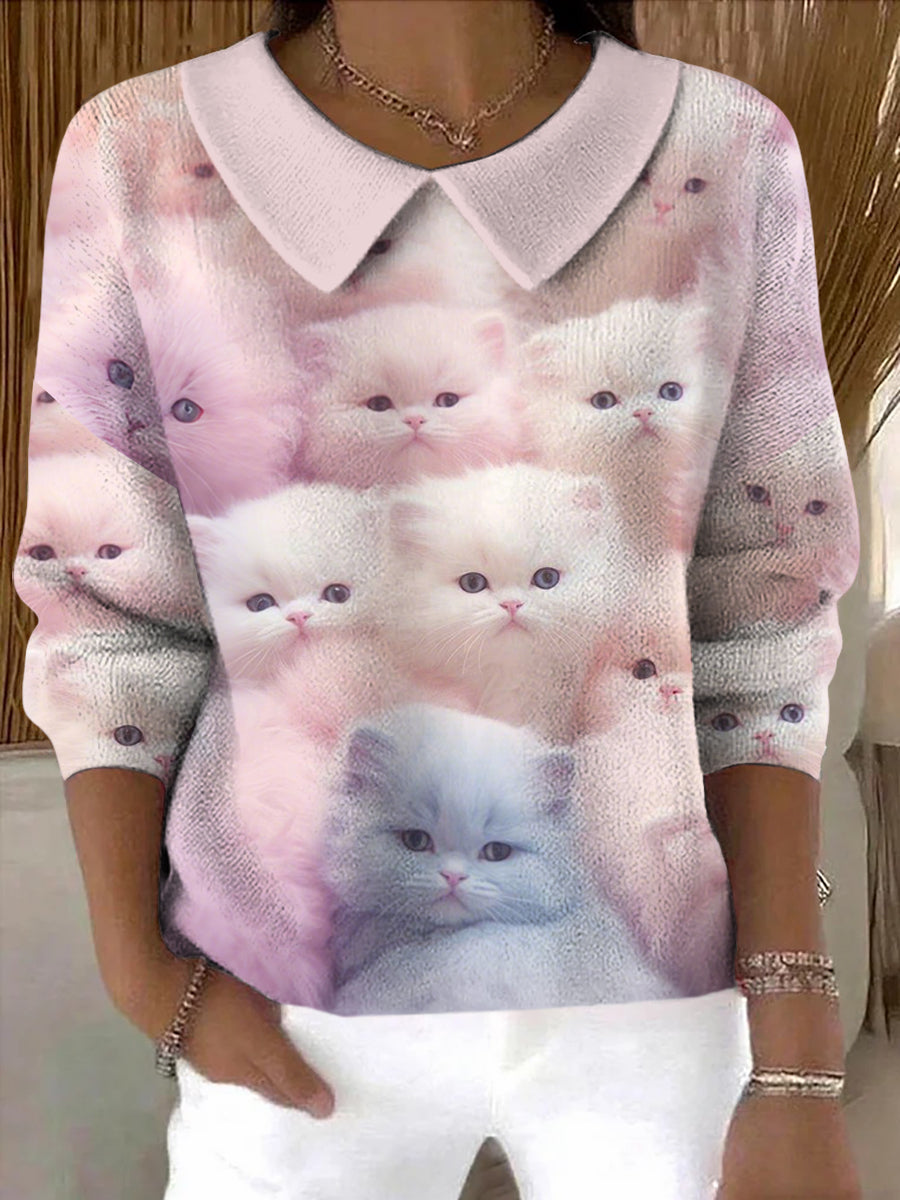 Pull Lovely Cats Print Femme